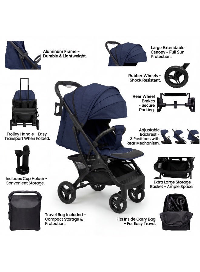 Nobumi Ultra-Lightweight Aluminum Premium Baby Stroller – All-Wheel Independent Suspension, 360° Swivel Rubber Tires, & Integrated Travel Trolley System - Image 4